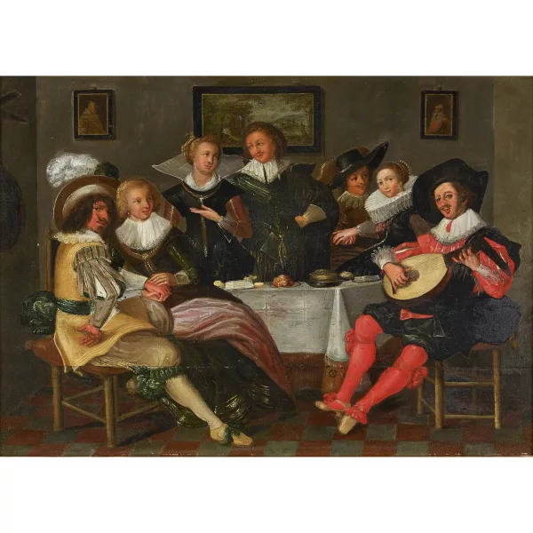 Dirck Hals — Suiveur de DIRCK HALS — Gehobene Gesellschaft mit Musikant.