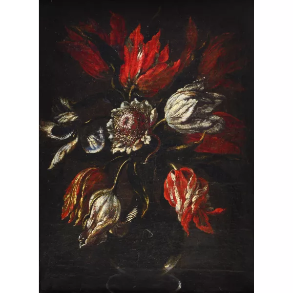 Gasparo Lopez — Attribué à GASPARO LOPEZ — Stillleben mit Tulpen in Glasvase.