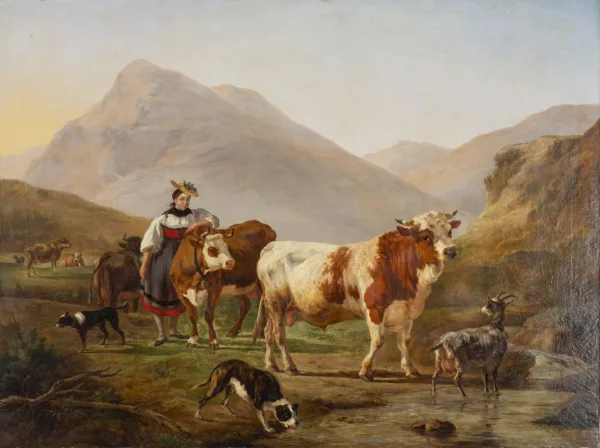 Henri Delattre — Henri DELATTRE (1801-1876), 'Vaches au pré', huile