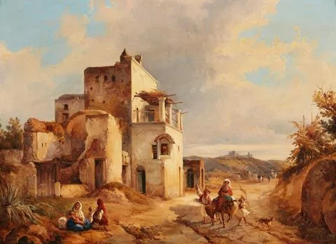 Consalvo Carelli — Südliche Landschaft mit Reisenden