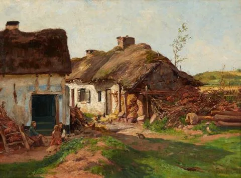 Fritz von Wille — Bauernhof mit jungem Paar und älterer Frau