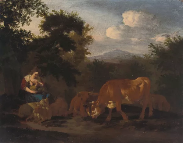 Adriaen van de Velde — Umkreis Rastende Hirtin mit ihrer Herde