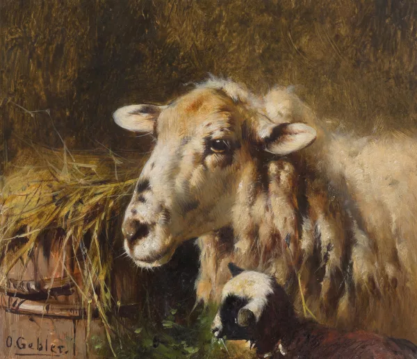 Friedrich Otto Gebler — Schaf und Lamm im Stall