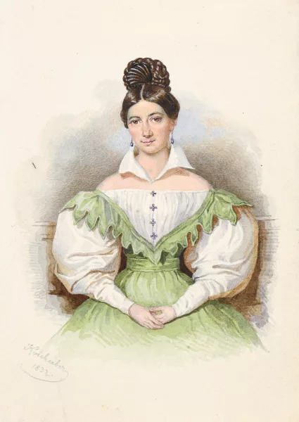 Josef Kriehuber — Portrait d’une bourgeoise en robe verte