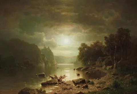 Adolf Chwala — Flusslandschaft mit Burg bei Mondschein