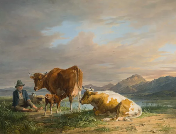 Max Josef Wagenbauer — Rastender Hirte und Viehherde in einer Landschaft