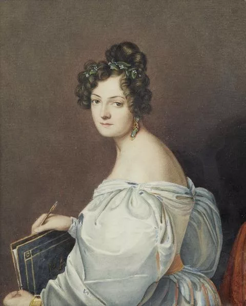 Theodor Hosemann — Bildnis einer Dame, Prinzessin Radetzki (?), mit Zeichnungsmappe