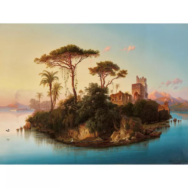 Joseph Firmenich — Paysage idéal avec île au soleil couchant.