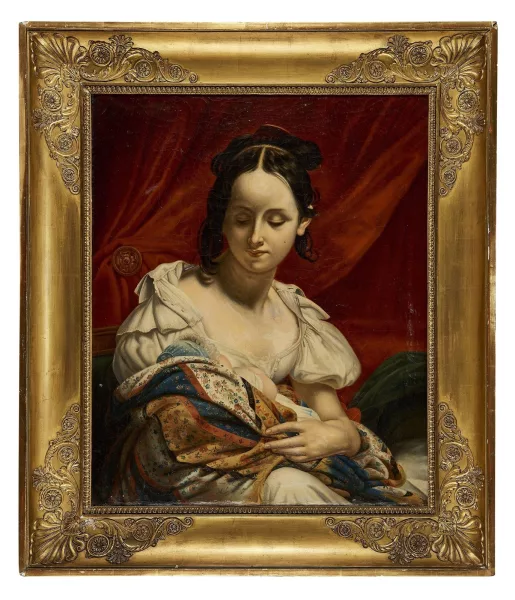 Pierre-Narcisse Guérin — Attribué à Pierre-Narcisse Guérin — Portrait présumé de la duchesse de Berry tenant son enfant