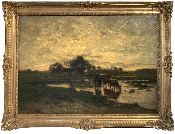 Max Kuchel — Atmosphère du soir avec vaches à l’abreuvoir, 1887