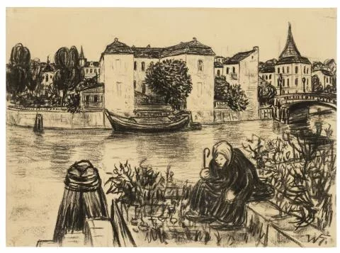 Werner Heldt — Die alte Spree (Sitzende Frau vor Flusslandschaft)