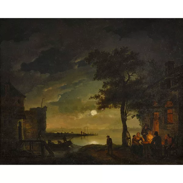 Petrus van Regemorter — Holländische Seelandschaft bei Mondschein.