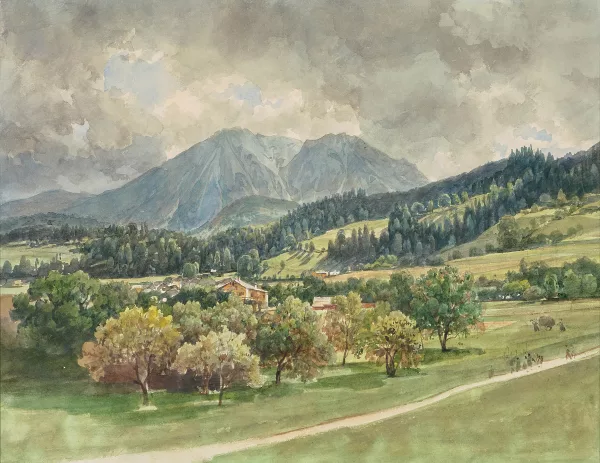 Thomas Ender — Attribué à Ender, Thomas — , zugeschrieben "Aussicht aus dem Pfarrhaus Alt-Aussee
