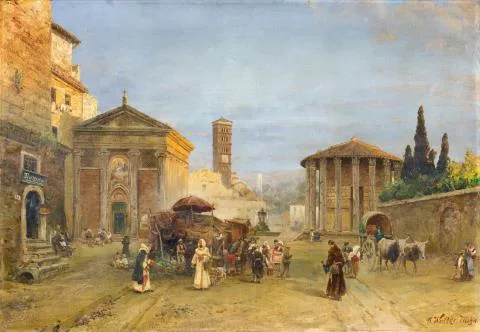 Carl Wuttke — Römische Vedute mit der Piazza della Bocca della Verità