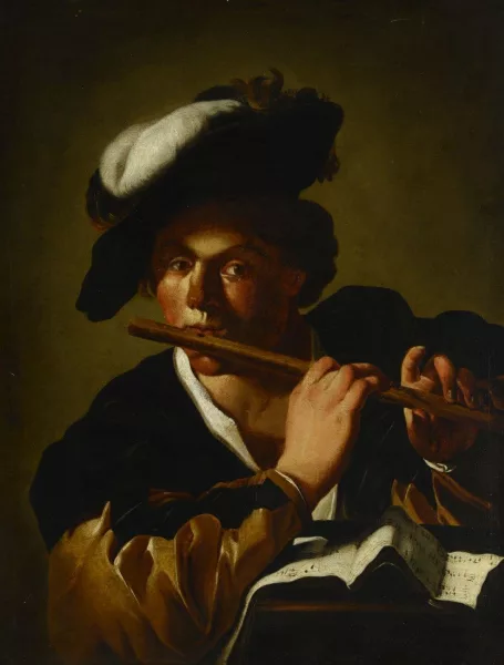 Gerrit van Honthorst — Suiveur de Gerrit van Honthorst — Le joueur de flûte