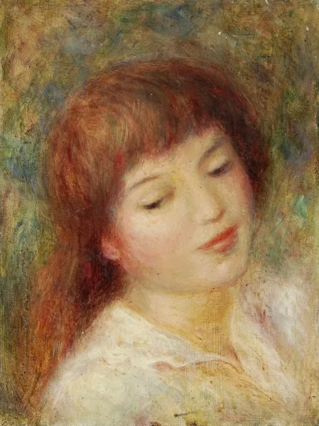 Pierre-Auguste Renoir — Alla maniera di Pierre-Auguste Renoir — Ritratto di ragazza dalla giovane donna in «Ballo a Bougival»