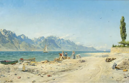 Peder Mørk Mønsted — View of Lake Geneva from the Quai des Fleurs in Montreux, 1887