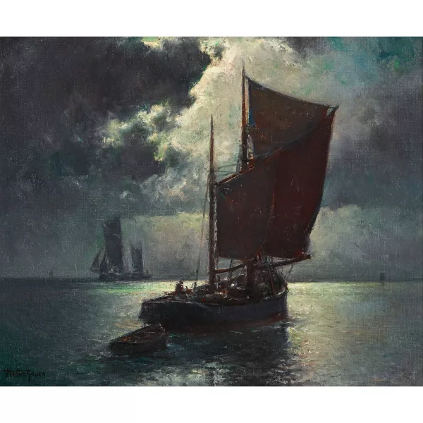 Franz Müller-Gossen — Barques de pêche au clair de lune