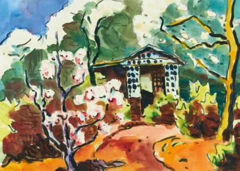 Karl Schmidt-Rottluff — Blühende Bäume und Gartenhäuschen
