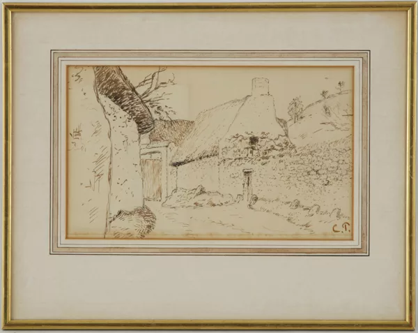 Camille Pissarro — Camille Pissarro (1830-1903), \Village\, mine de