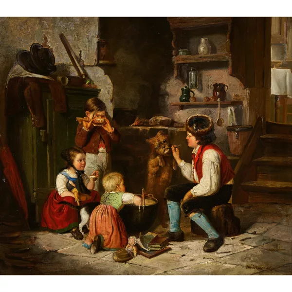 William Mulready — Attribué à WILLIAM MULREADY — Kinder und Hund am Suppenkessel.