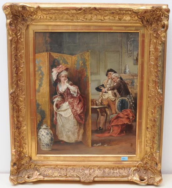 Laslett John Pott — Eine Dame im Salon von zwei Herren überrascht