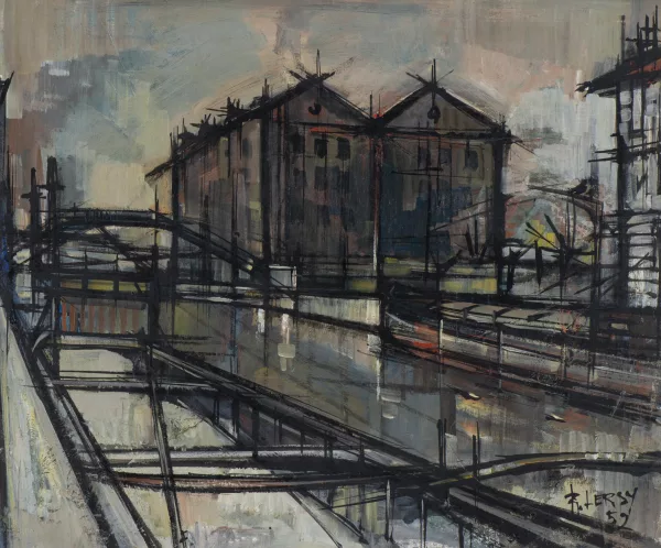 Roger Lersy — Roger LERSY (1920-2004), 'Vue urbaine', huile
