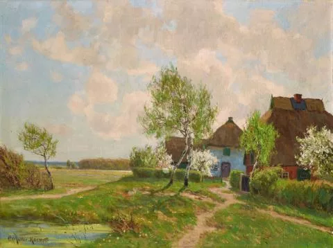Paul Müller-Kaempff — Frühsommer in Ahrenshoop. Blick auf die Boddenwiesen und das Ahrenshooper Holz