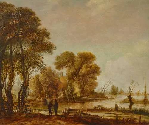 Aernout van der Neer — River landscape with figures. 1640.
