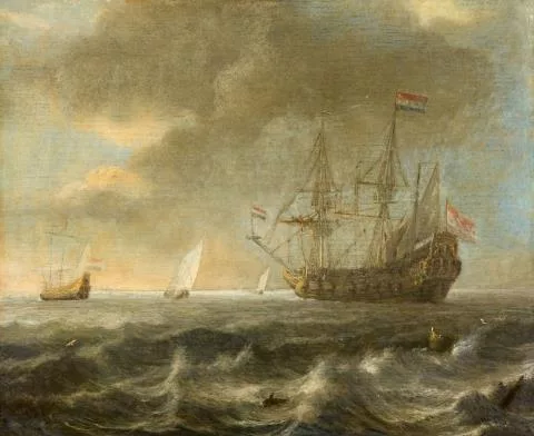 Simon de Vlieger — Zwei Seestücke: Einmaster auf ruhiger See Dreimaster auf ruhiger See