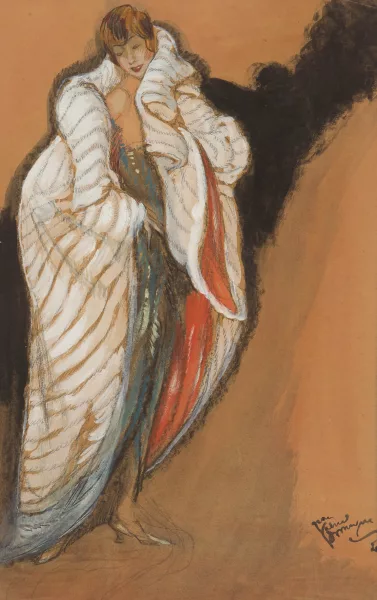 Jean-Gabriel Domergue — Modebild: Dame mit Hermelin Mantel