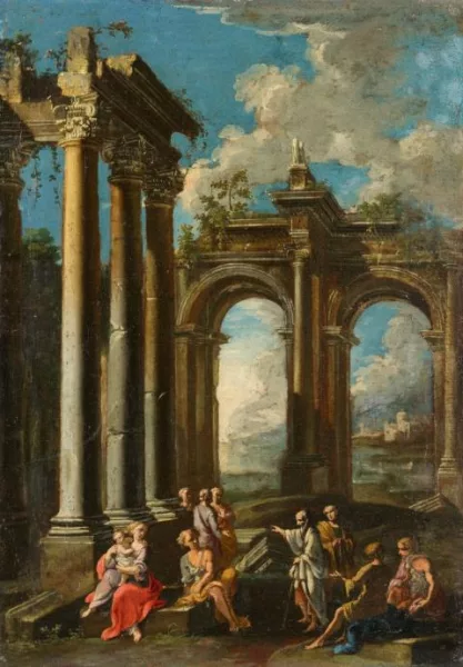 Alberto Carlieri — Zwei Architekturcapricci mit Figuren