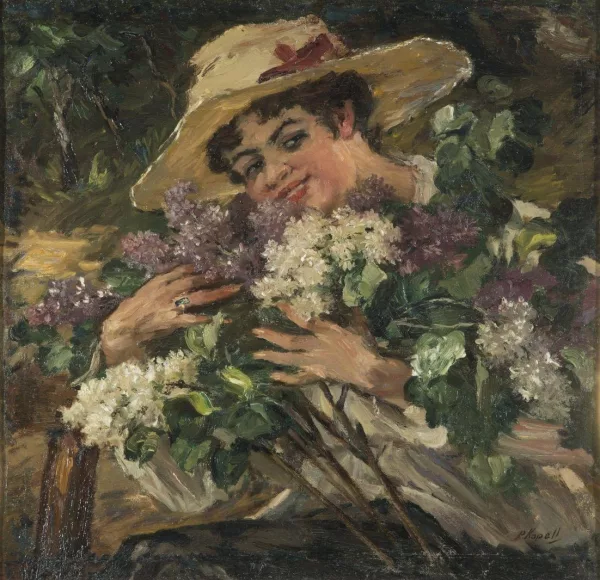 Paul Kapell — Jeune femme au bouquet de fleurs