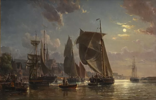 Charles Mozin — Vue générale du port de Trouville, effet de lune