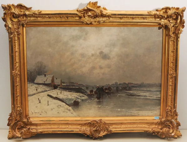 Johann Jungblut — Holländische Winterlandschaft mit Fischervolk beim Krabbensuchen