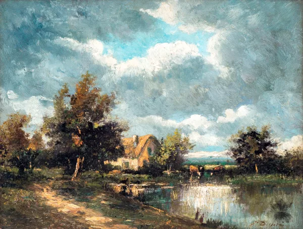 Jules Dupré — Jules Dupré (1811-1889), Paysage de campagne animé,
