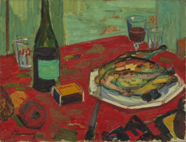 Roger Limouse — Nature morte à la nappe rouge