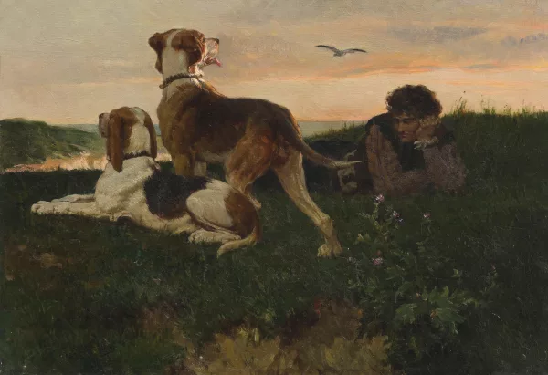 Charles Hermann-Léon — Jagdhunde und Jäger bei der Rast