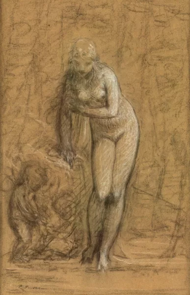 Pierre-Paul Prud'hon — Vénus au bain, fusain,