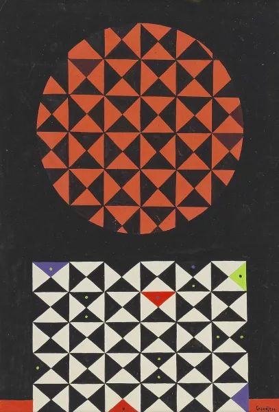 Raymond Grandjean — Composition géométrique au cercle orange