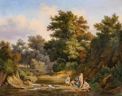 Károly Markó — Bewaldete Landschaft mit badenden Nymphen