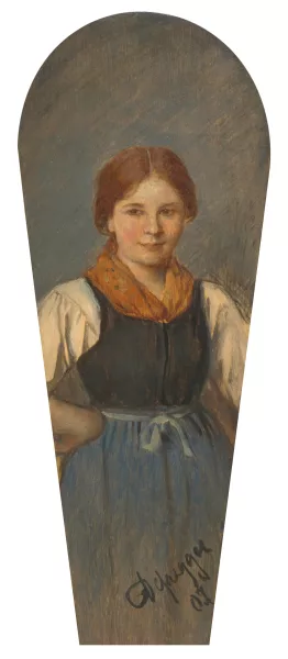 Franz Defregger — Dirndl (wohl Teil eines Künstlerfächers)