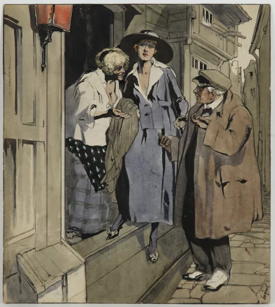 弗朗茨·馮·巴羅斯 — Franz Von Bayros (1866-1924), \Conversation\, encre
