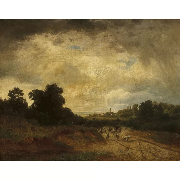 Carl Jungheim — Weite Landschaft mit Schafherde.