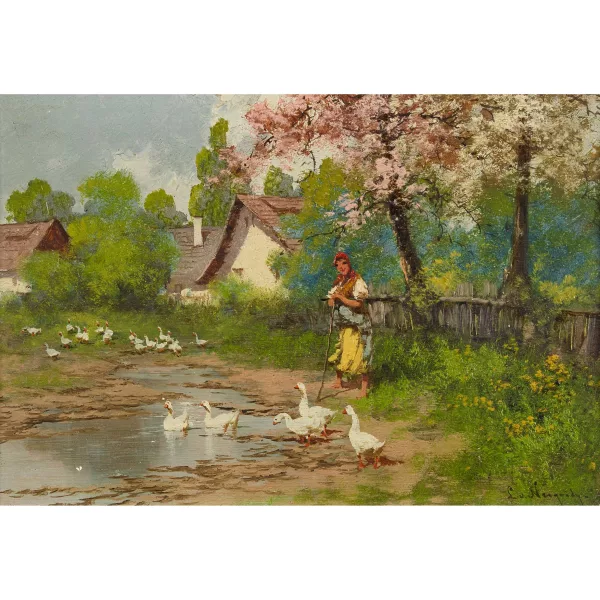 László Neogrády — Bäuerin mit Gänsen