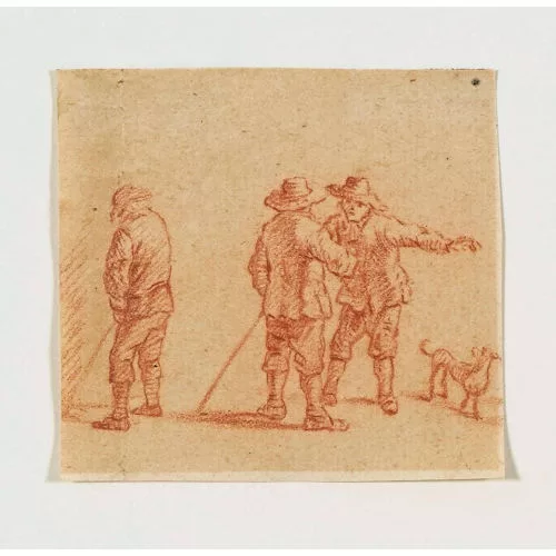 David Teniers le Jeune — Trois paysans avec un chien