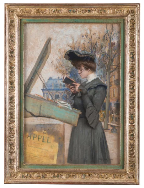Marie Magdeleine Real del Sarte — Jeune femme chez les bouquinistes de Paris