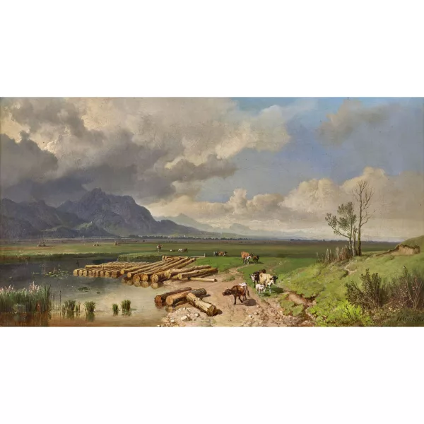 Heinrich Bürkel — "Moorgegend bei Murnau mit dem Floss".