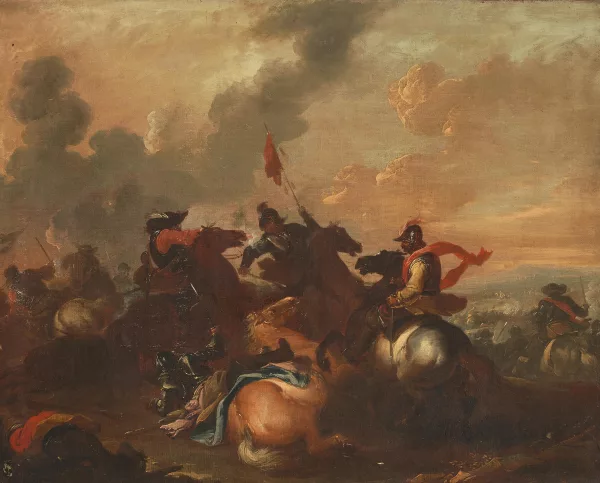Jacques Courtois — Suiveur de Jacques Courtois, vers 1700, probablement de Vénétie — Affrontement de deux unités de cavalerie