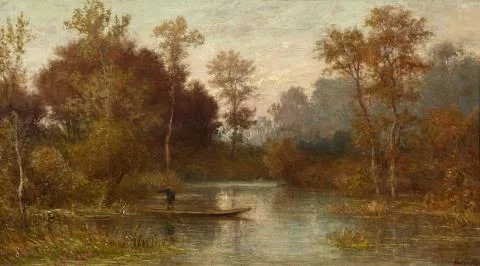 Peter Burnitz — Flusslandschaft mit einem Kahn